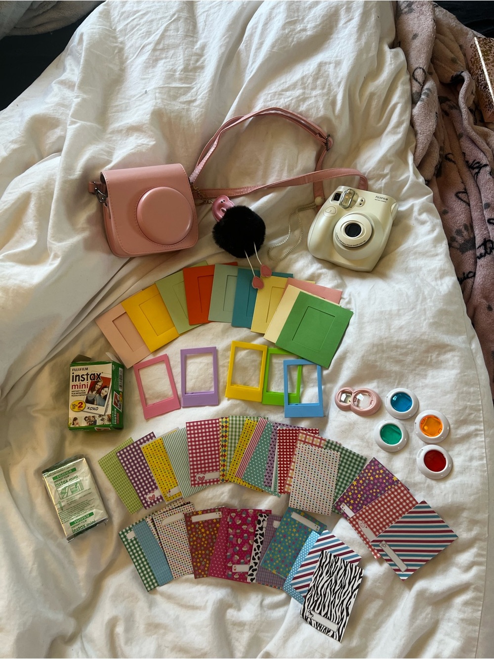 Fujifilm Instax Mini Camera Set with Pink Case and Cream Camera